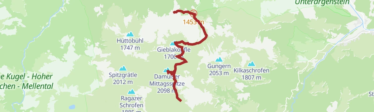 Route map: Mellau | Damülser Mittagspitze (Abstieg über Alpe Uga)